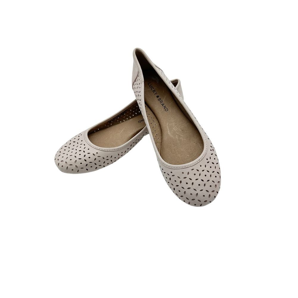 Lucky Brand Pale Pink Perforated Leather Ballet Flats Women's 8M Memory Foam